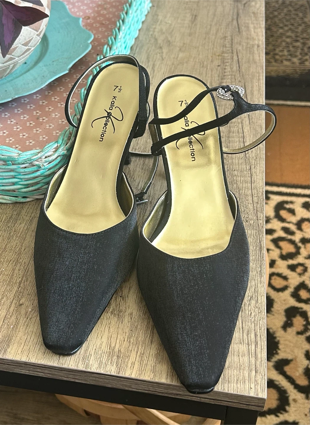 Vintage Kalla Collection Black Satin Evening Heels - Size 7.5