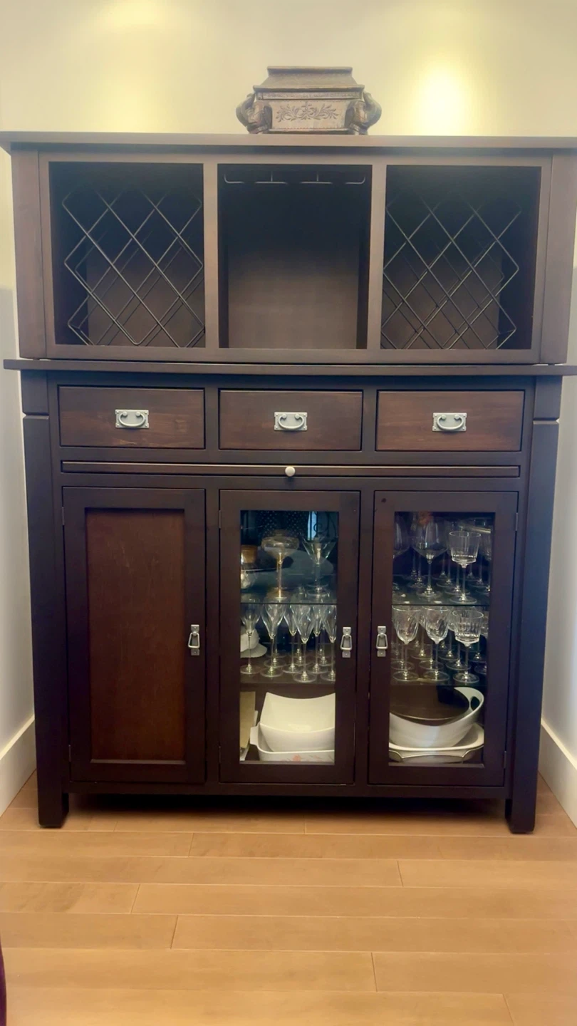 Dark Wood Vintage Dining Hutch with Wine Storage - photo 2