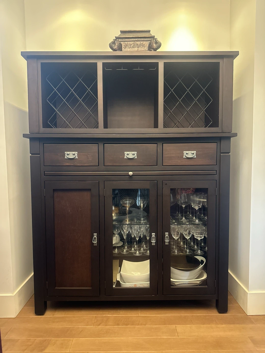 Dark Wood Vintage Dining Hutch with Wine Storage - photo 3