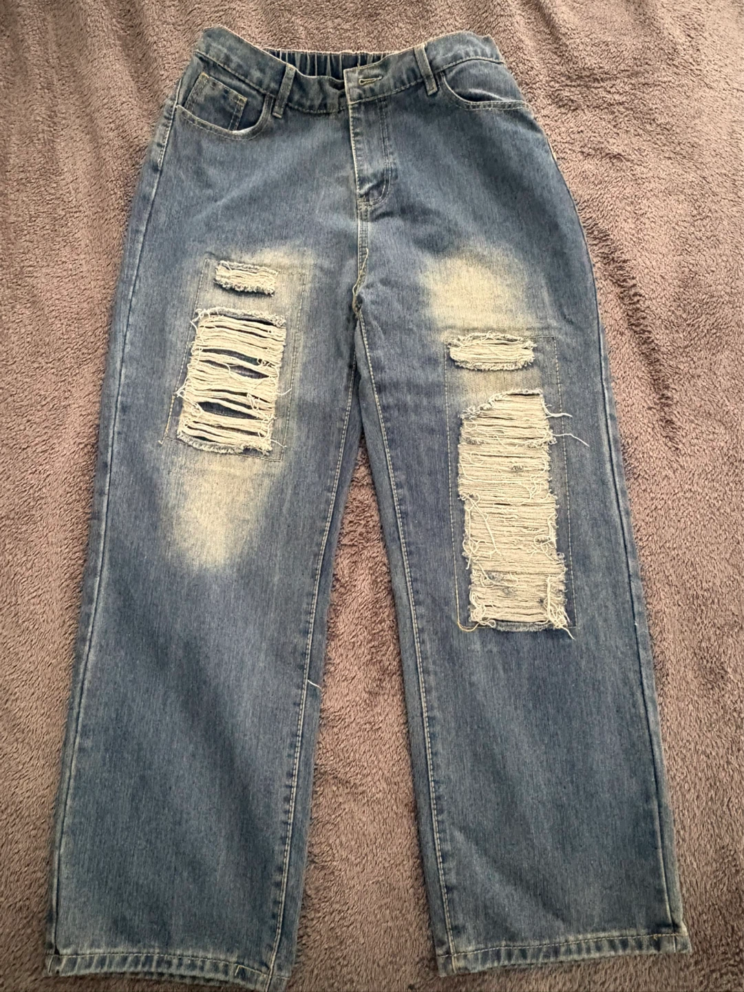 Distressed Light Wash Denim Jeans - photo 3