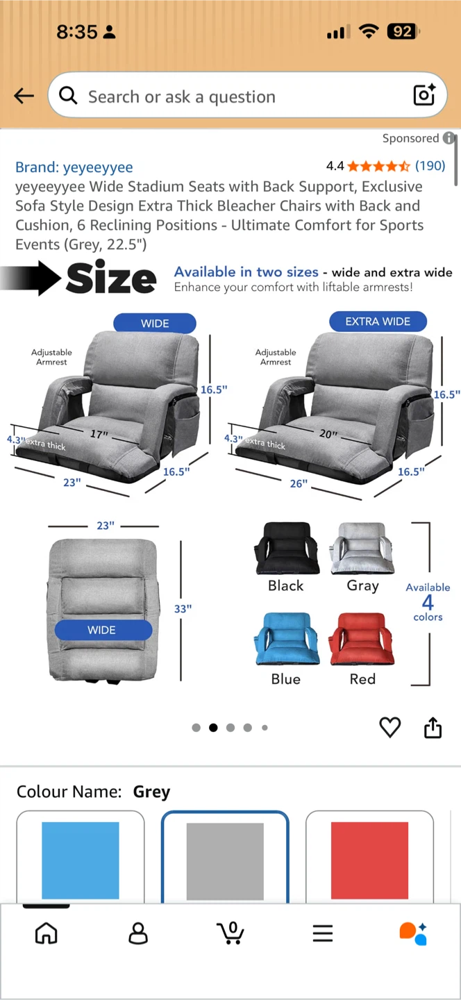 yeyeeyyee Wide Stadium Seat with Back Support - Grey - photo 4