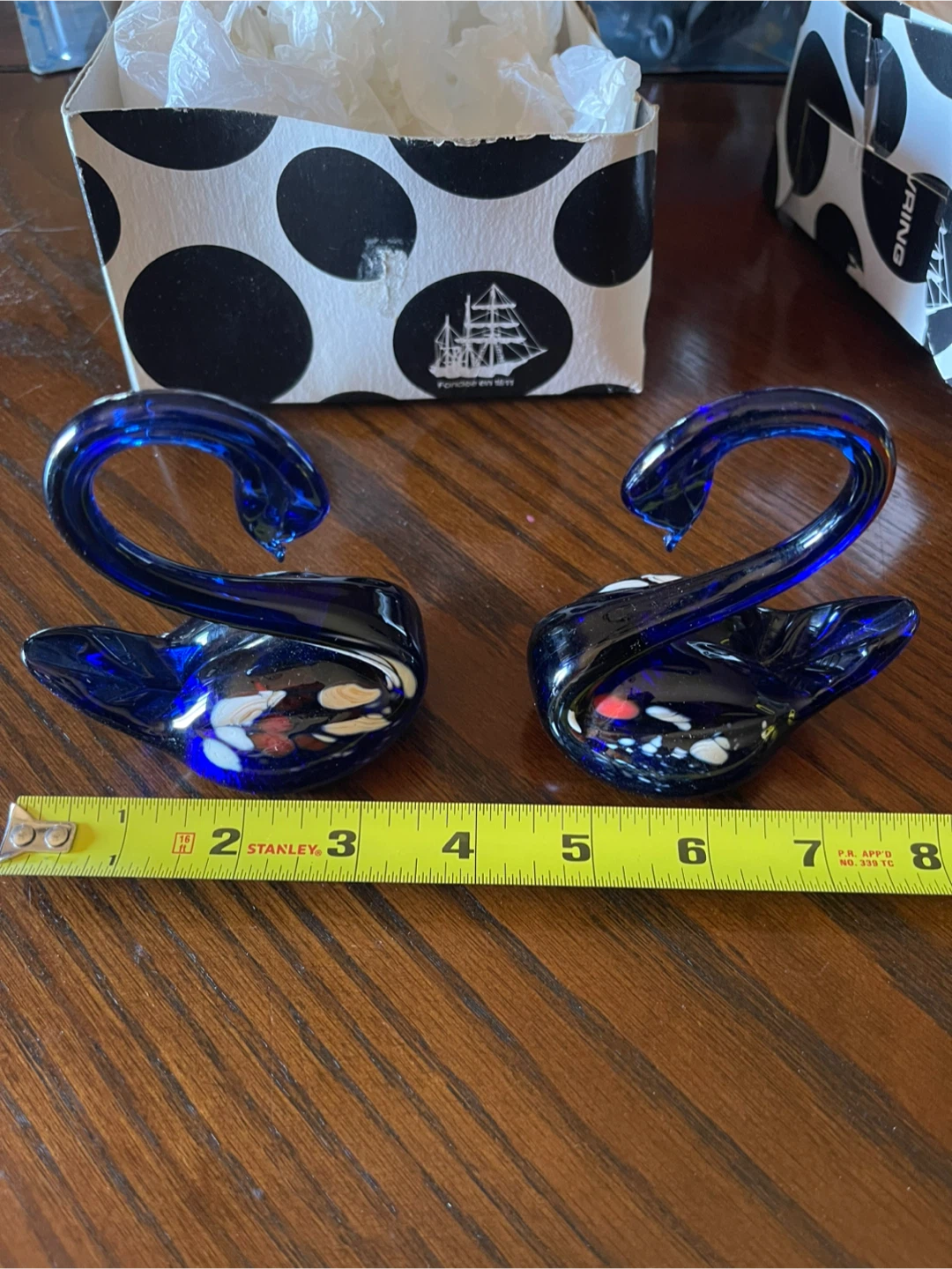 Pair of blue glass swan figurines - photo 3