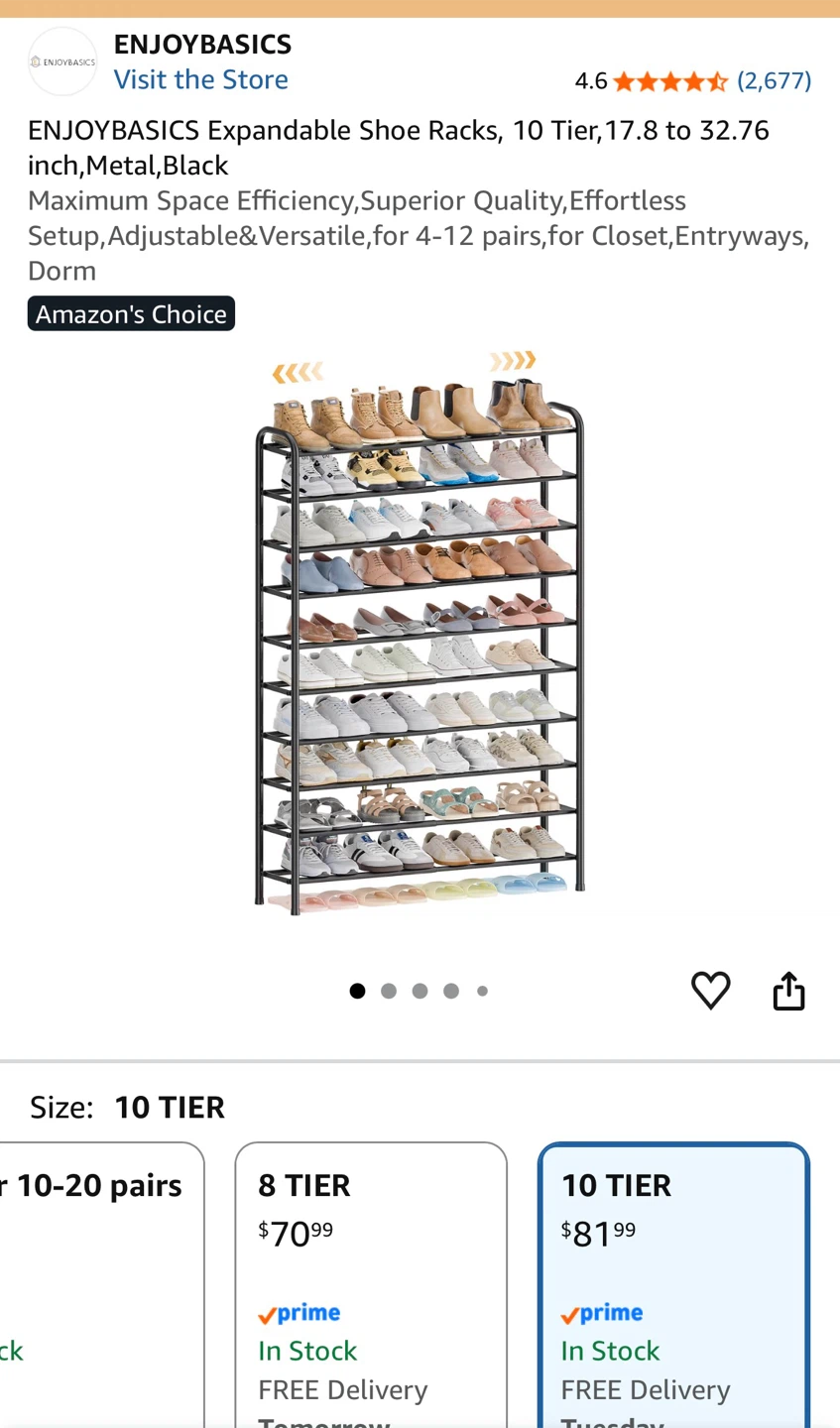 ENJOYBASICS 10-Tier Expandable Shoe Rack