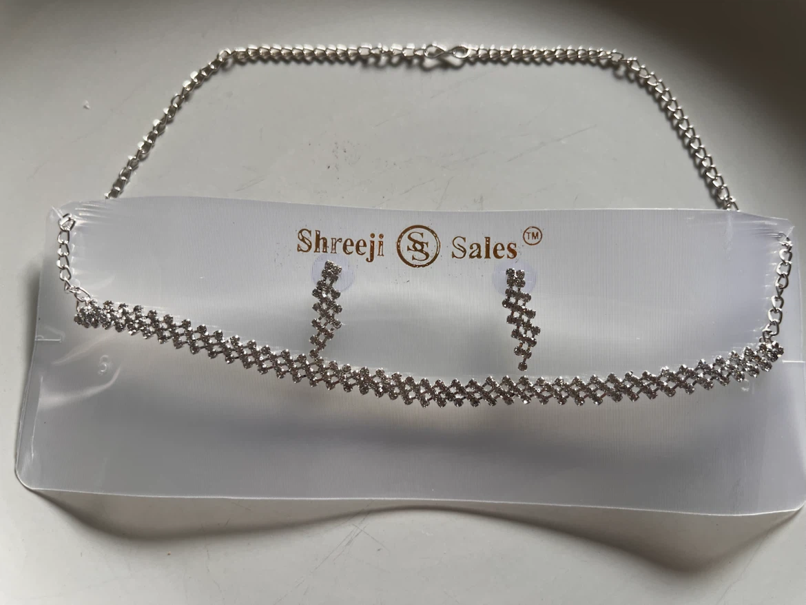 Shreeji Sales Silver-Tone Rhinestone Necklace and Earring Set - photo 2