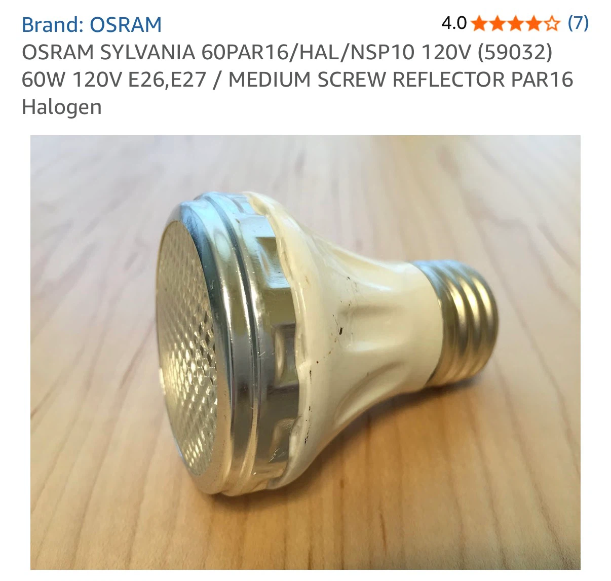 Sylvania 60W PAR16 Halogen Bulb (Each: 3, 4pcs: 10)