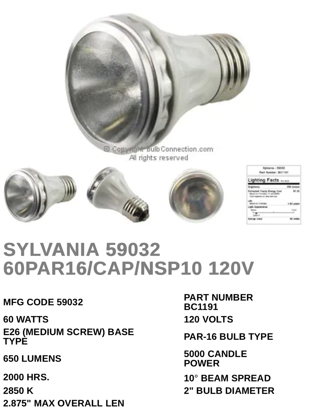Sylvania 60W PAR16 Halogen Bulb (Each: 3, 4pcs: 10) - photo 3