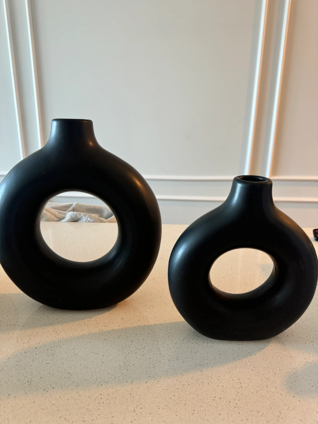Set of Two Matte Black Decorative Vases