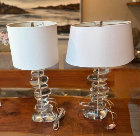 Pair of Table Lamps with Glass Bases