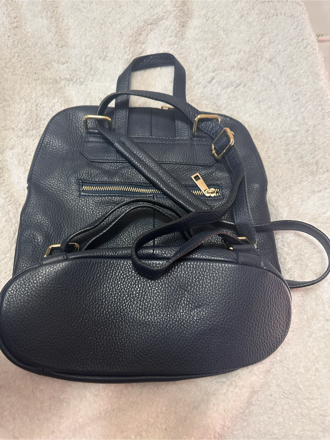 Navy Blue 100% Genuine Italian Leather Backpack - photo 2