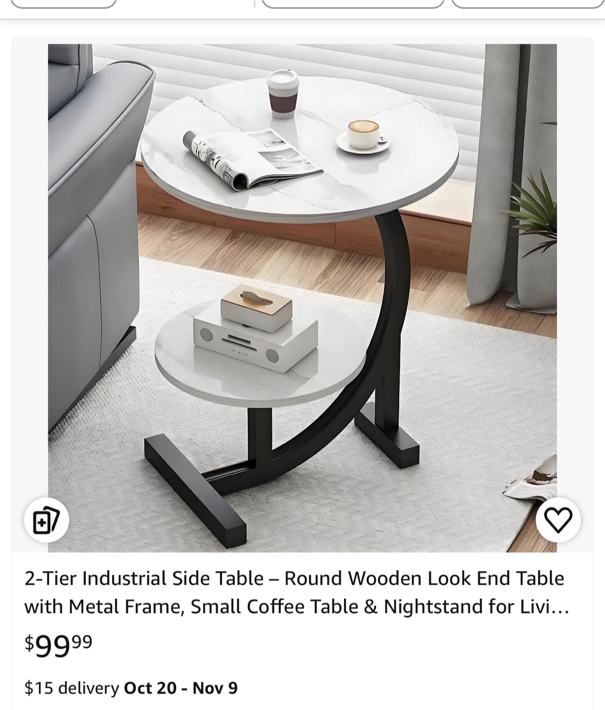 (NEW) Modern C-shaped round table marble like wood - photo 3