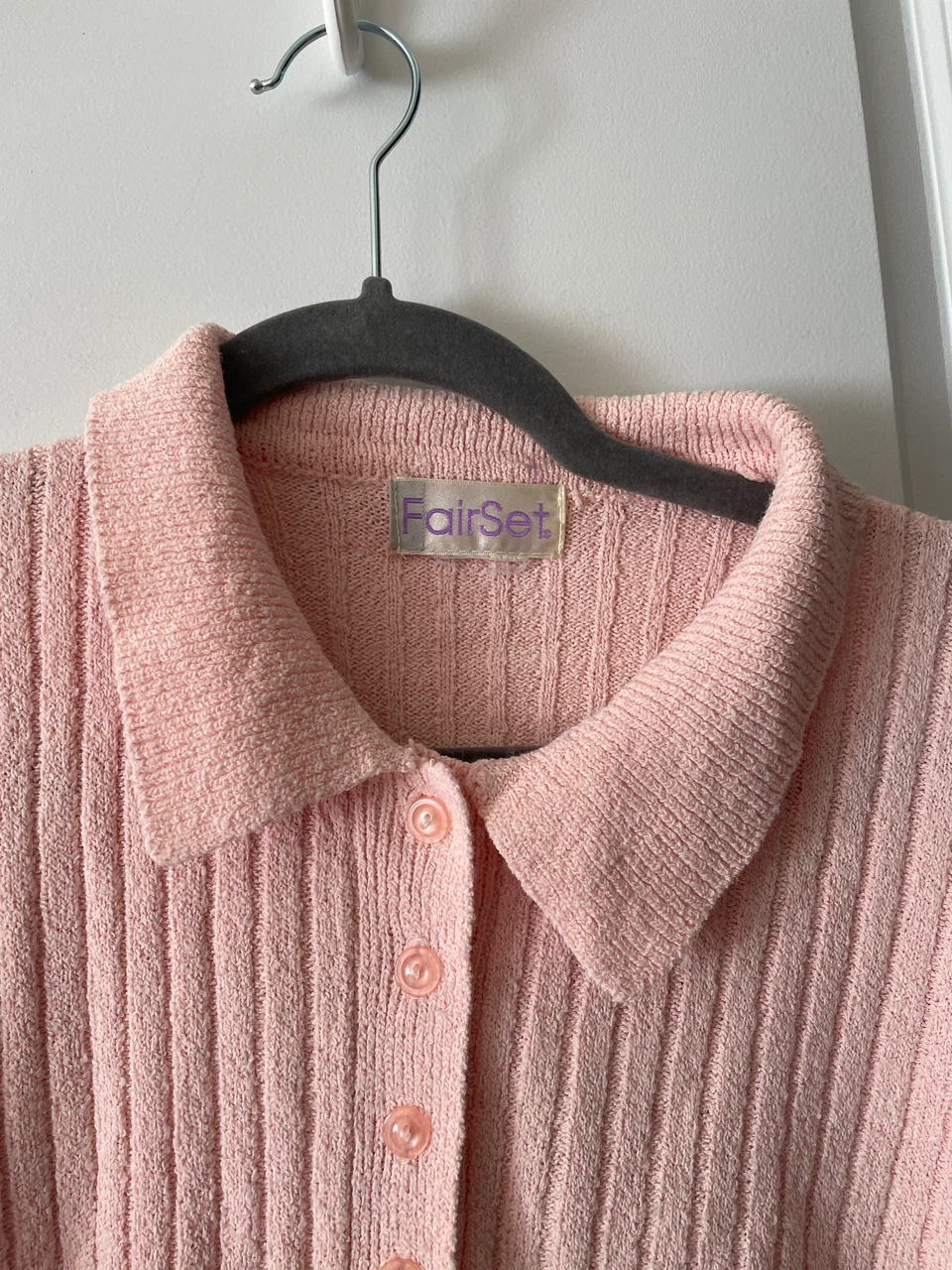 Like new size M FairSet Pink Ribbed Polo Button-Up Shirt - photo 2