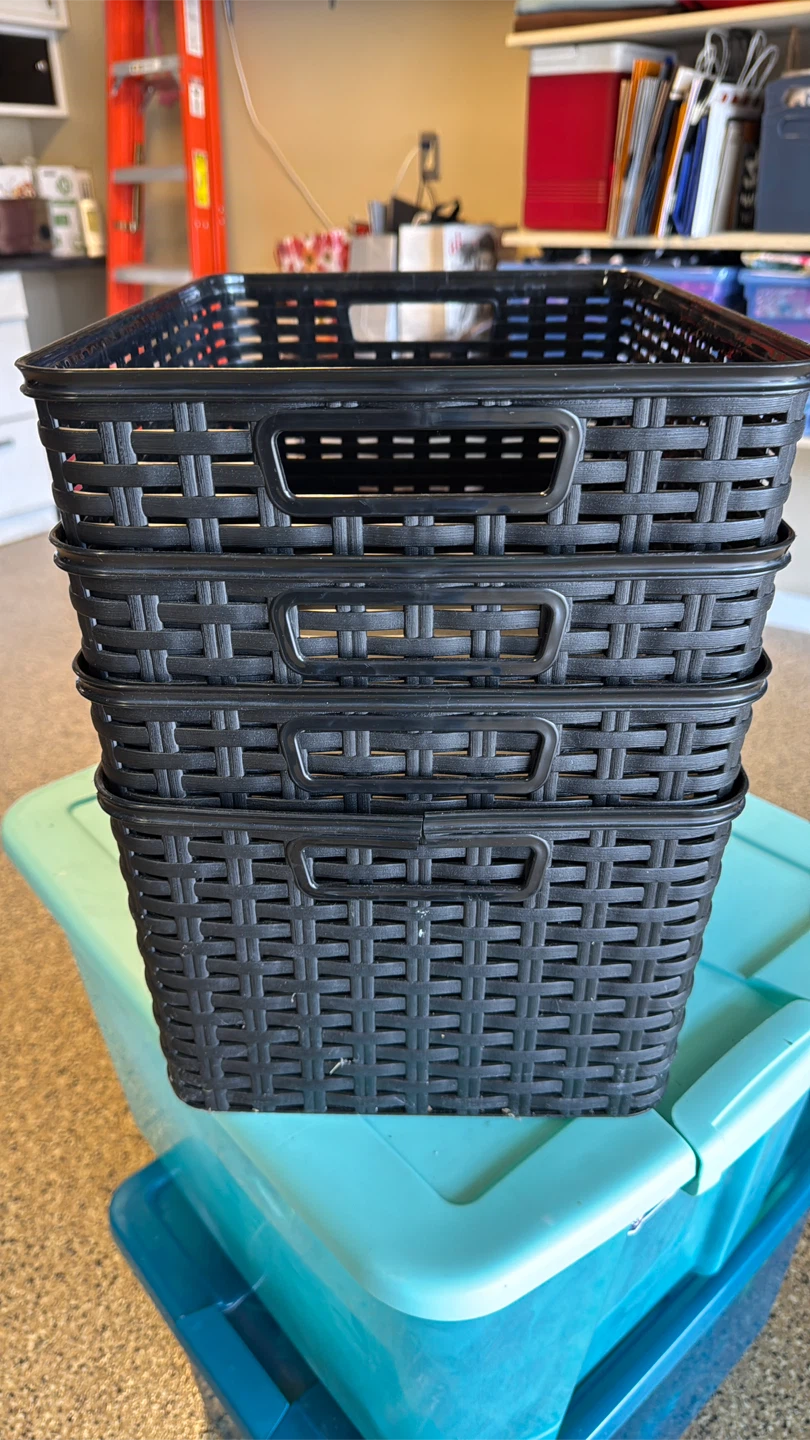 Set of 4 Black Woven Storage Baskets
