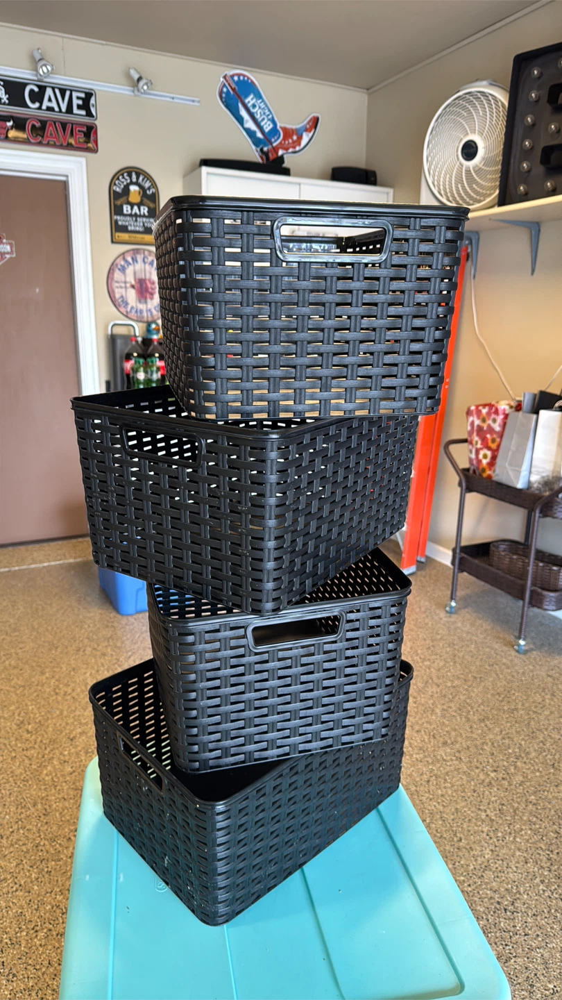 Set of 4 Black Woven Storage Baskets - photo 4