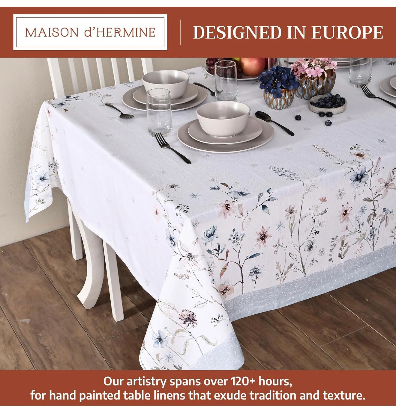 Sealed! Maison d'Hermine Ice Florals Tablecloth 54x54 - photo 3