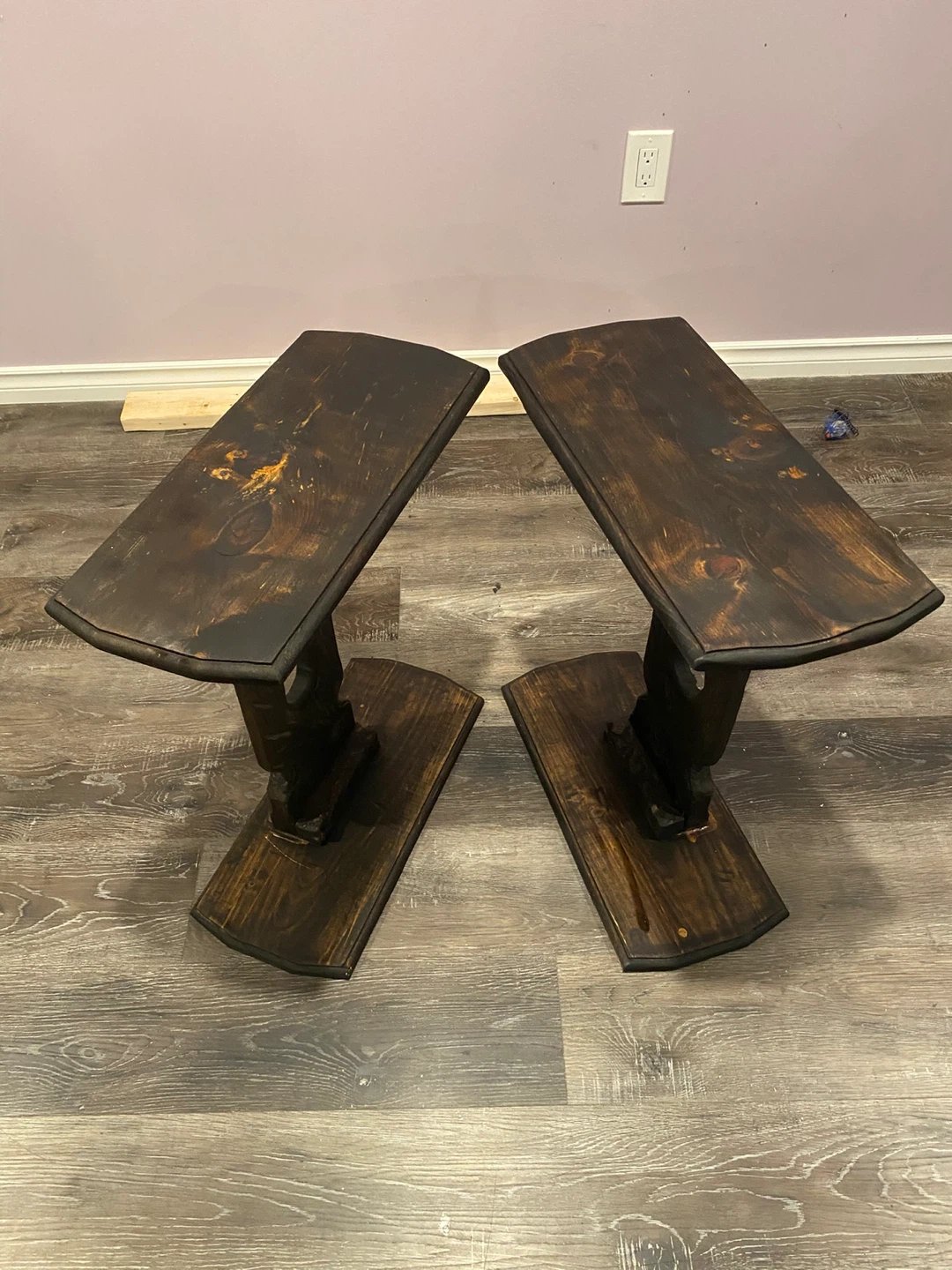 Handcrafted Rustic Dark Walnut C-Tables / Side Tables (Pair)