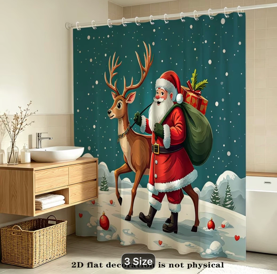 Christmas Santa and Reindeer Shower Curtain