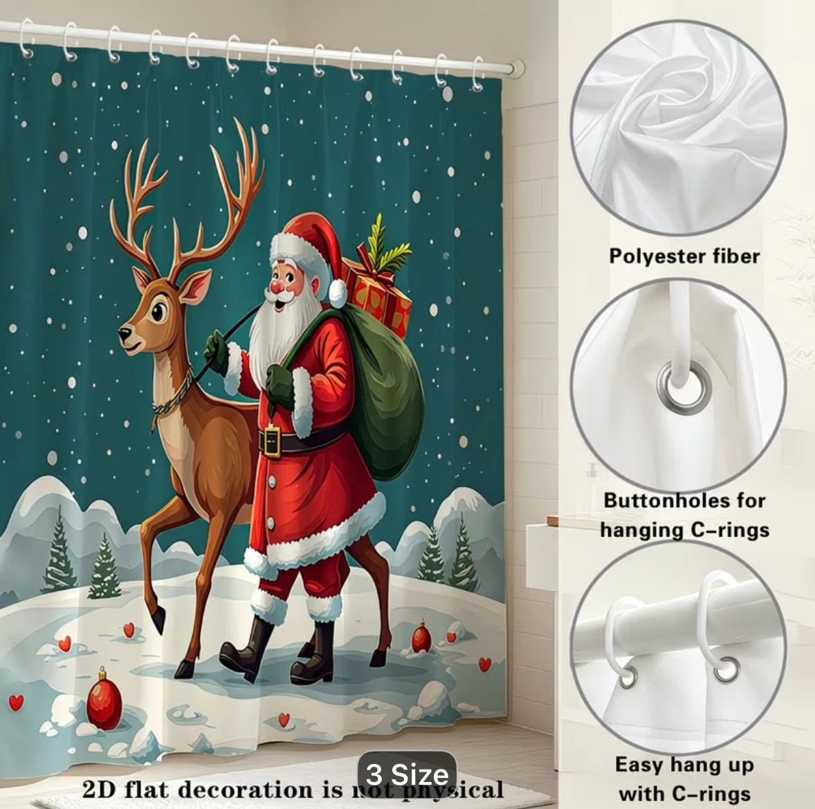 Christmas Santa and Reindeer Shower Curtain - photo 2