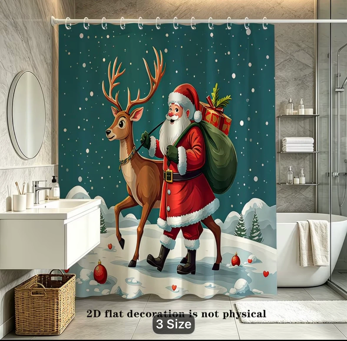Christmas Santa and Reindeer Shower Curtain - photo 3