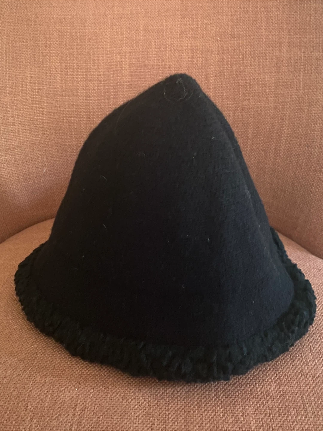 Black Wool Cloche Hat with Textured Brim, One Size - photo 3