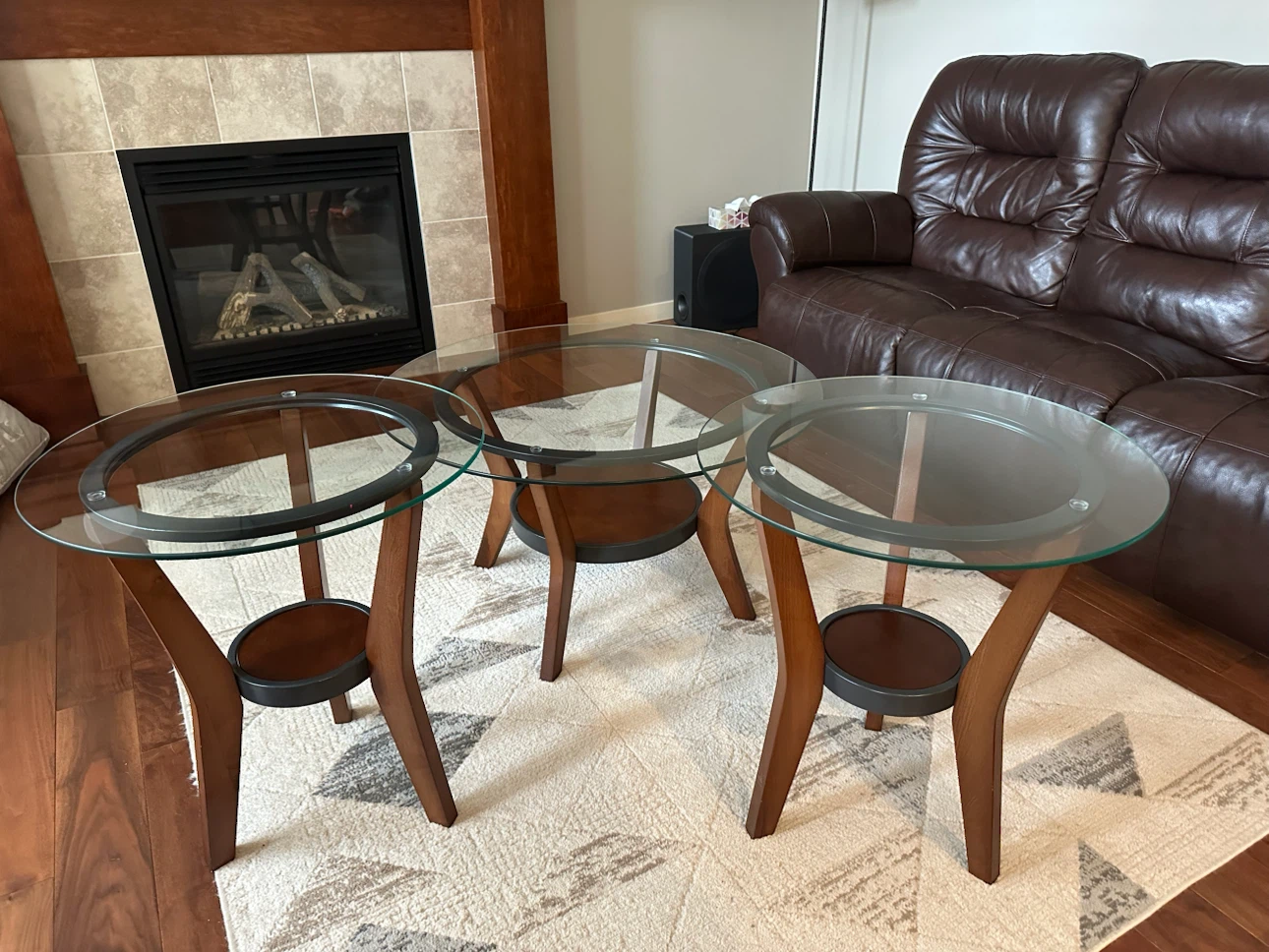 Three-Piece Glass Top Coffee and End Table Set