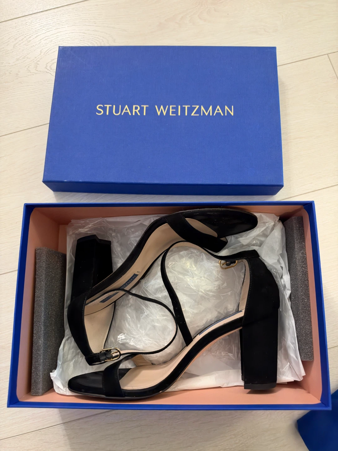Stuart Weitzman NearlyNude Heels - Black Suede, Size 6.5