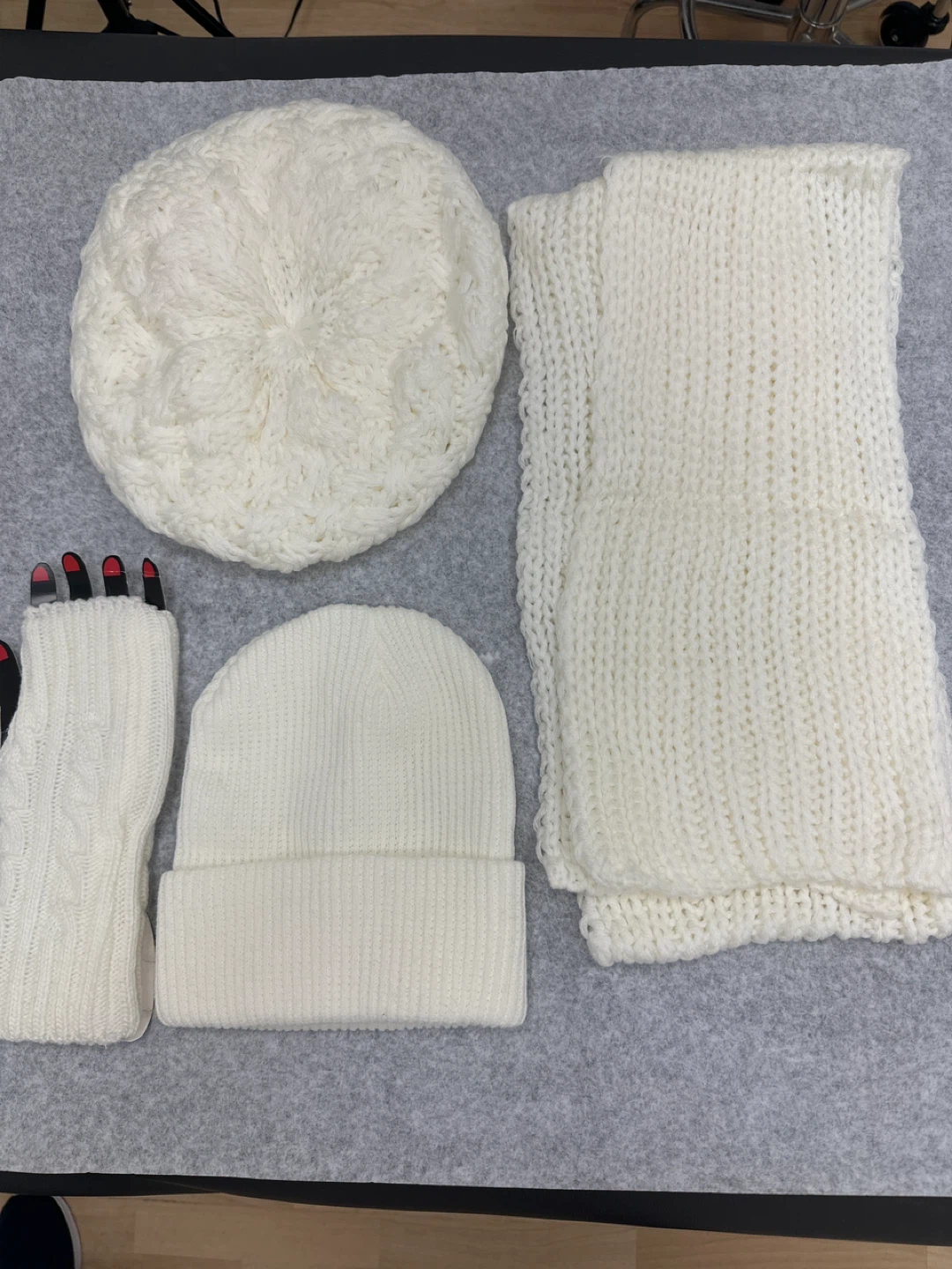 White Winter Hat Scarf and Glove Set