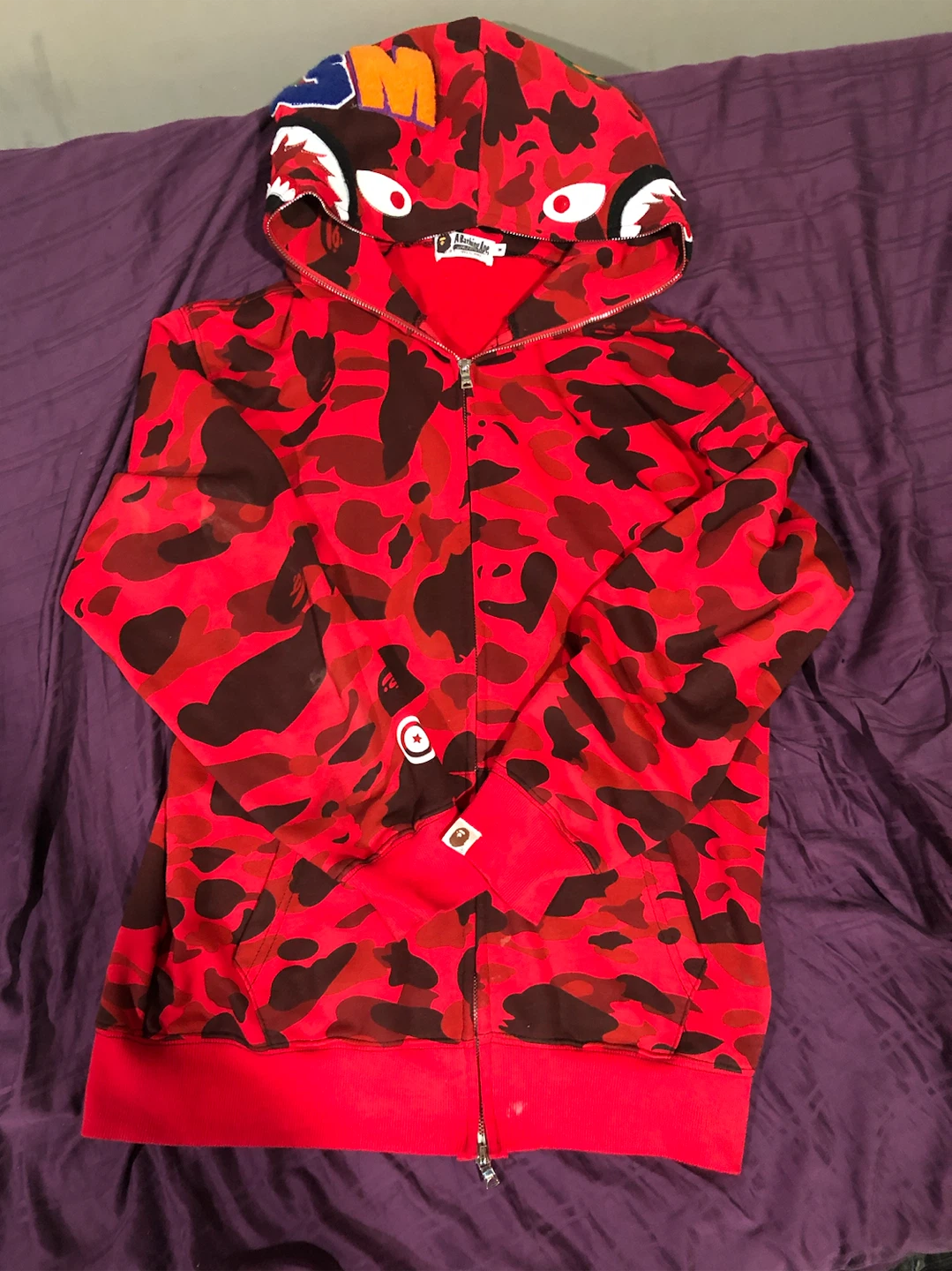 A Bathing Ape Red Camo Shark Hoodie