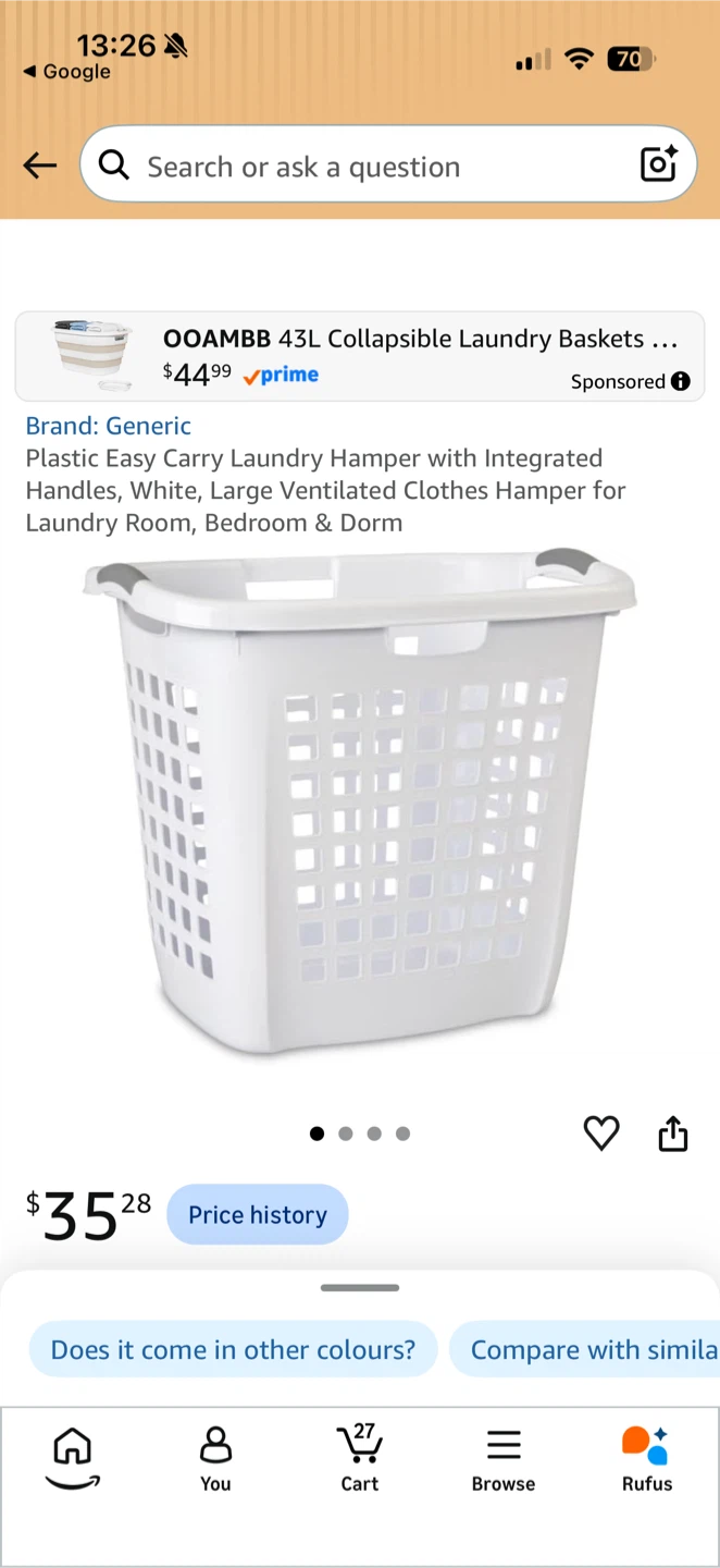 White Plastic Laundry Hamper with Handles - photo 4