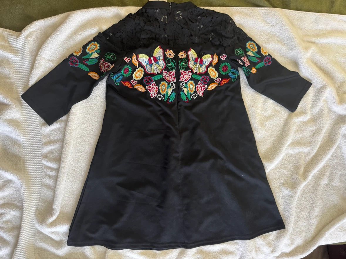 New S size Black Embroidered Butterfly Dress - photo 2