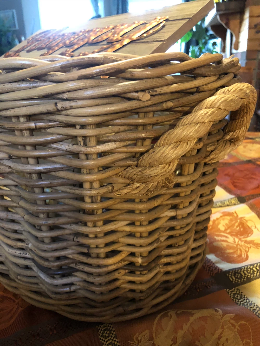 Large Woven Wicker Basket with Jumbo Cord Rope Handles - photo 3