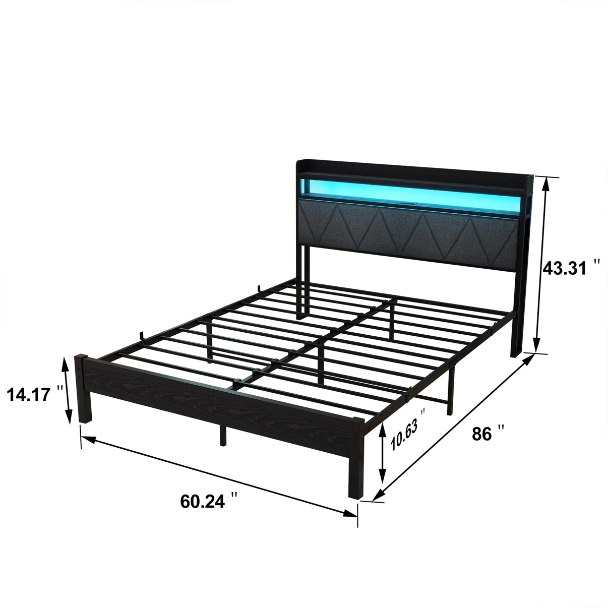 Queen Size Bed Frame with LED Lights Storage Headboard - photo 2