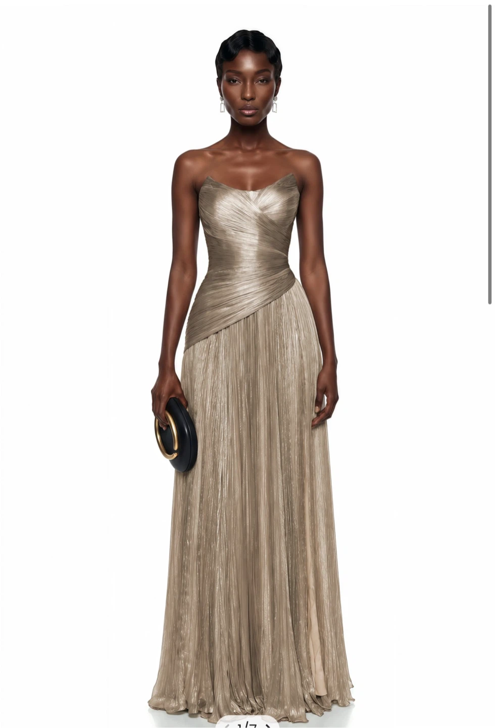 Jacinthe Beige Off Shoulder Pleated Maxi Dress
