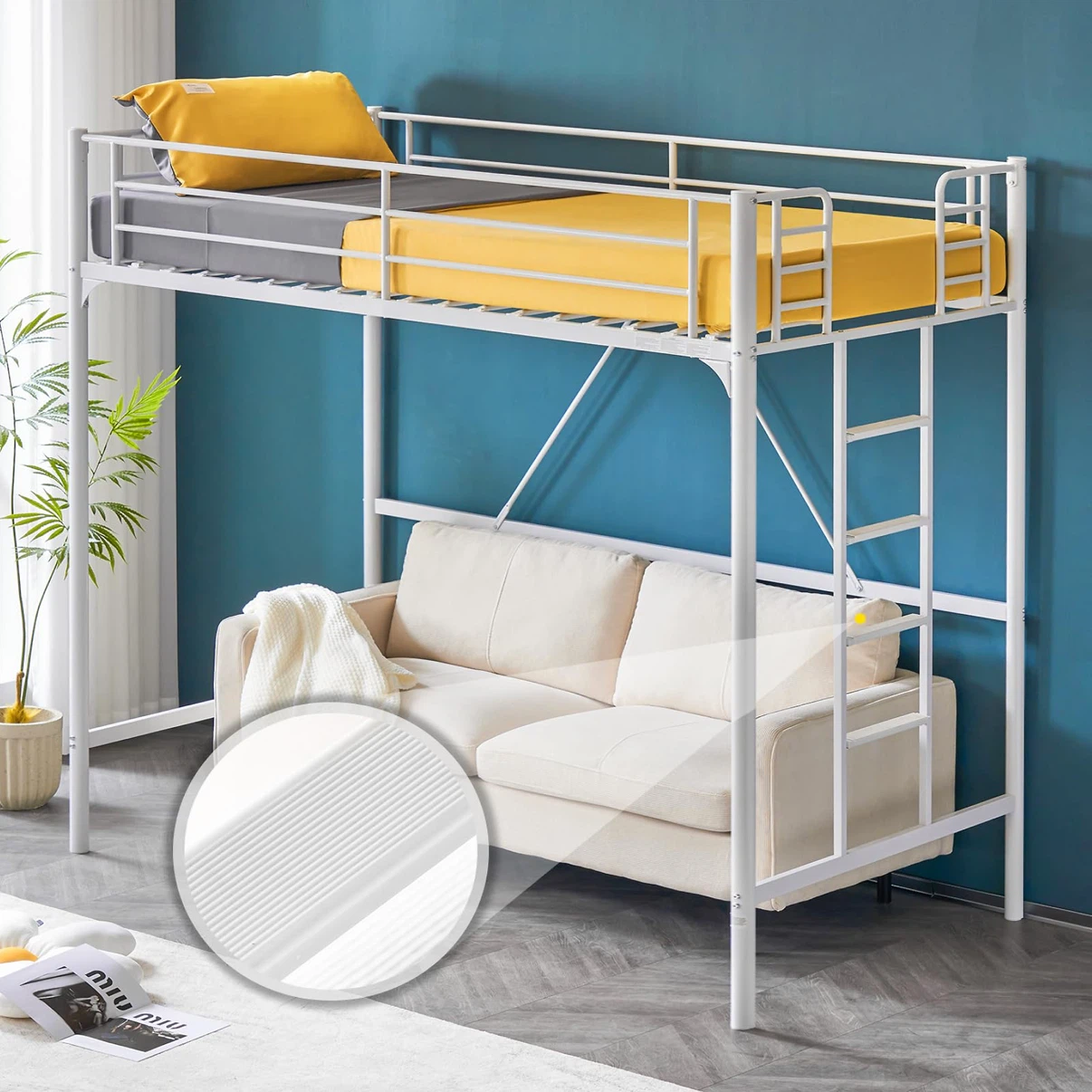 Loft Bed Twin Loft Bunk Bed Frame with Stairs/Flat Ladder