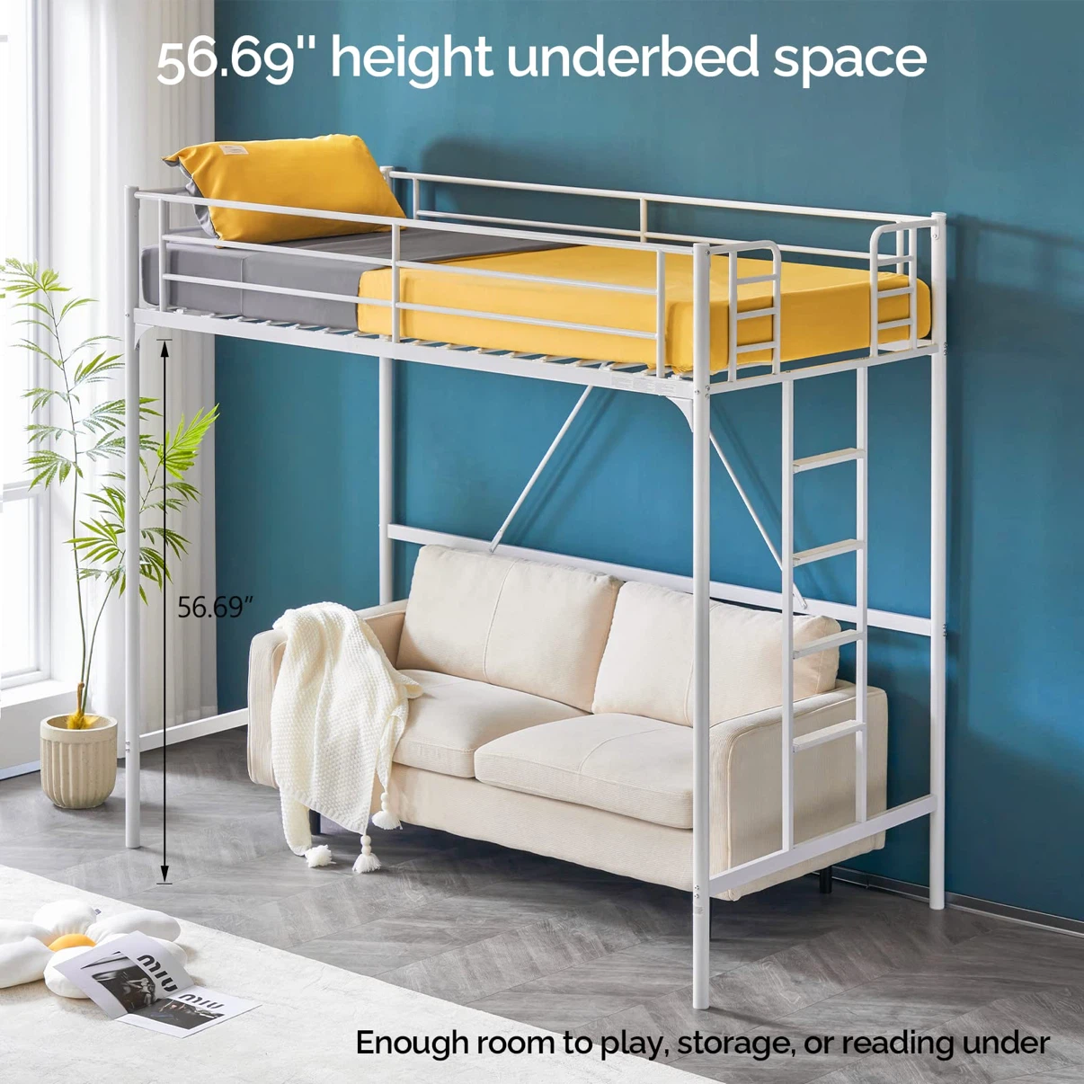 Loft Bed Twin Loft Bunk Bed Frame with Stairs/Flat Ladder - photo 5