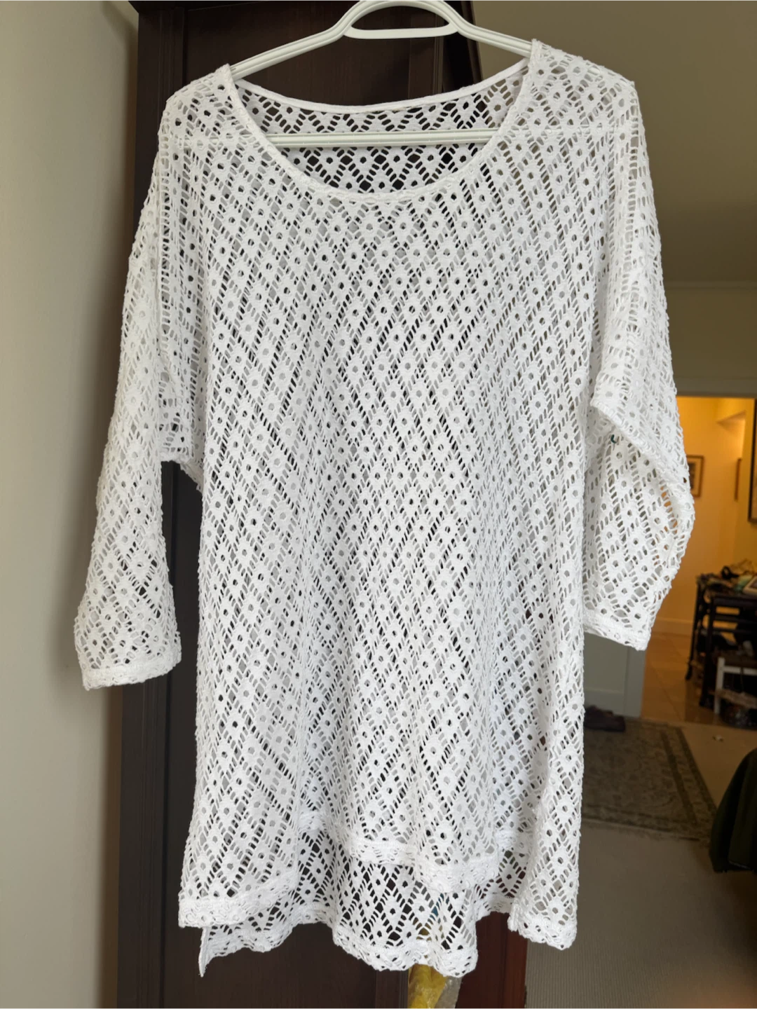 S-M White Crochet Cover-up