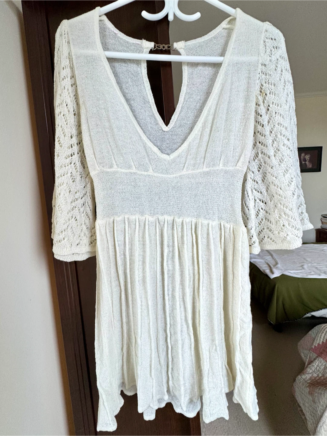 S size Cream Knit Mini summer Dress
