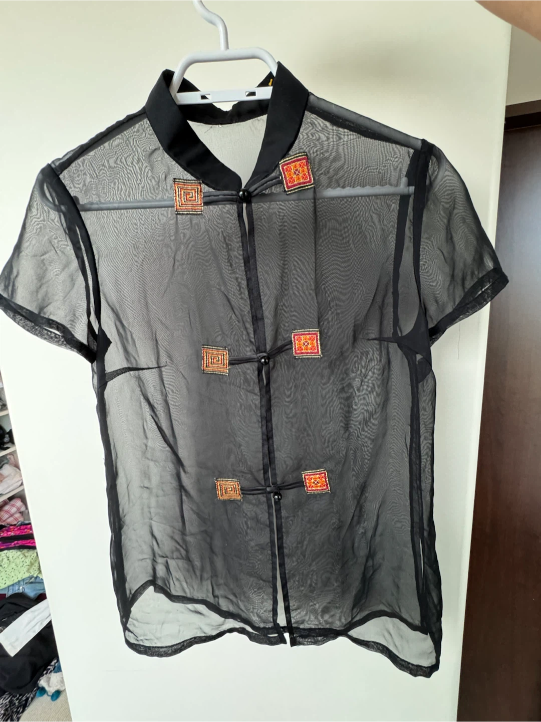 S size Black Sheer Cheongsam Style Top