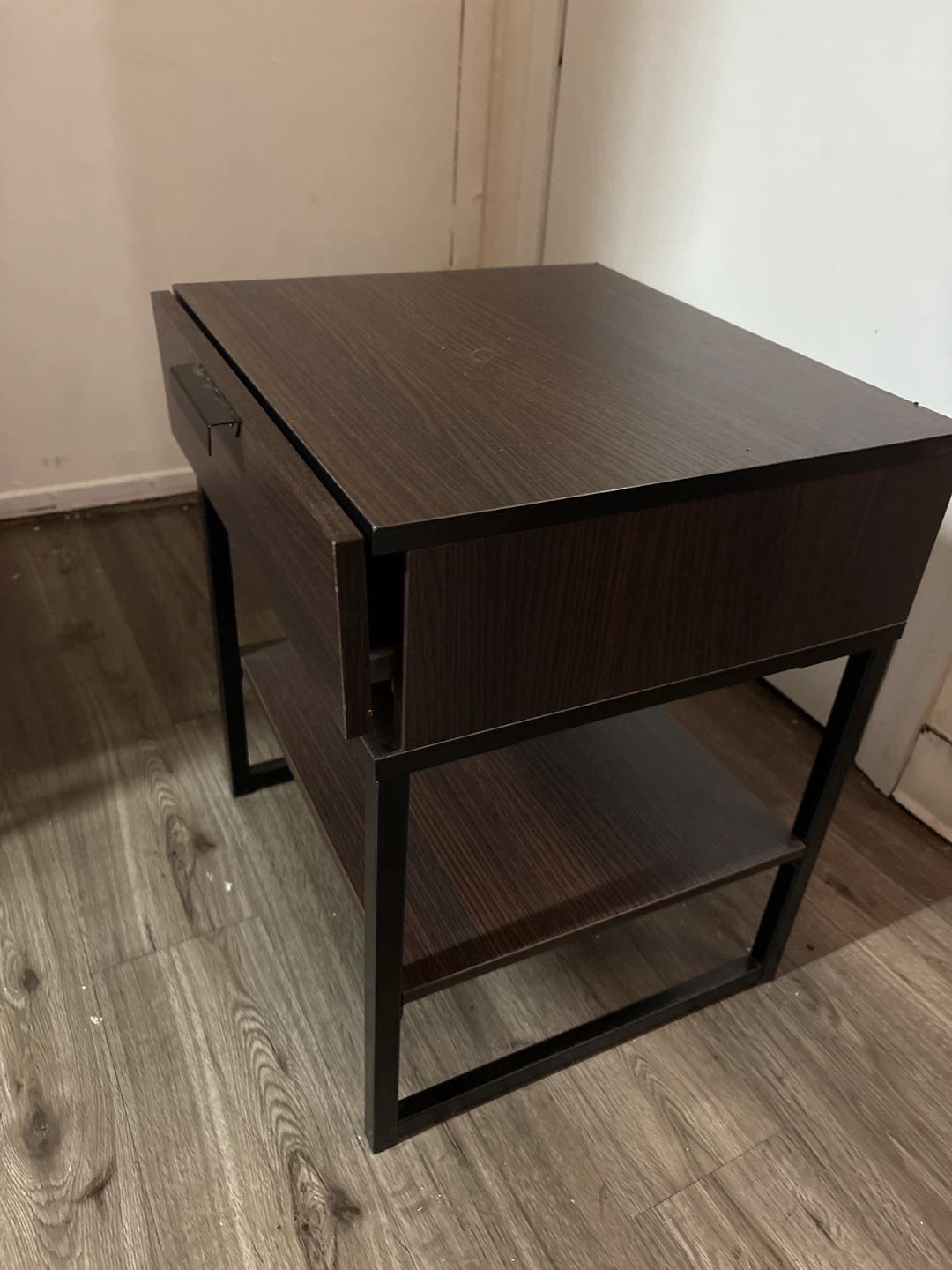 Dark Wood Grain Nightstand with Drawer - photo 2