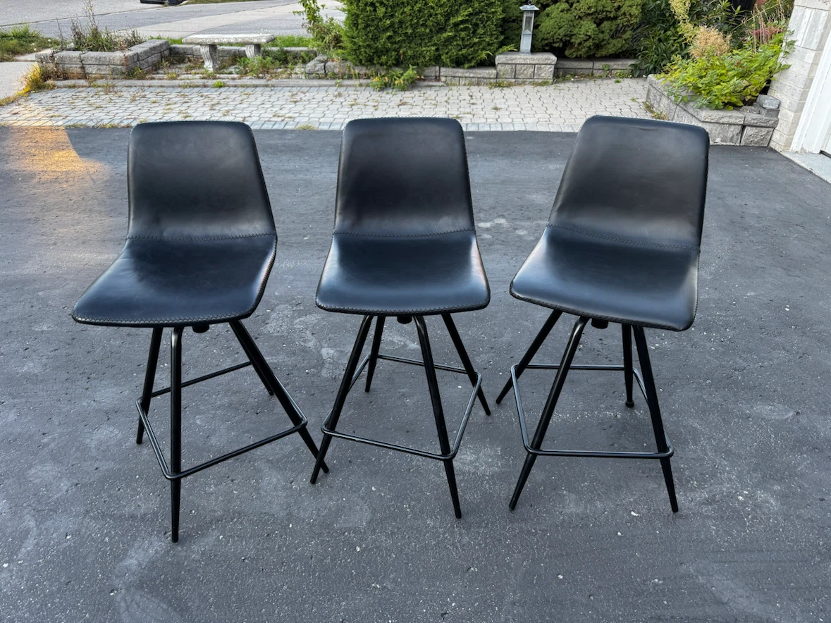 Set of 3 Black Swivel Bar Stools