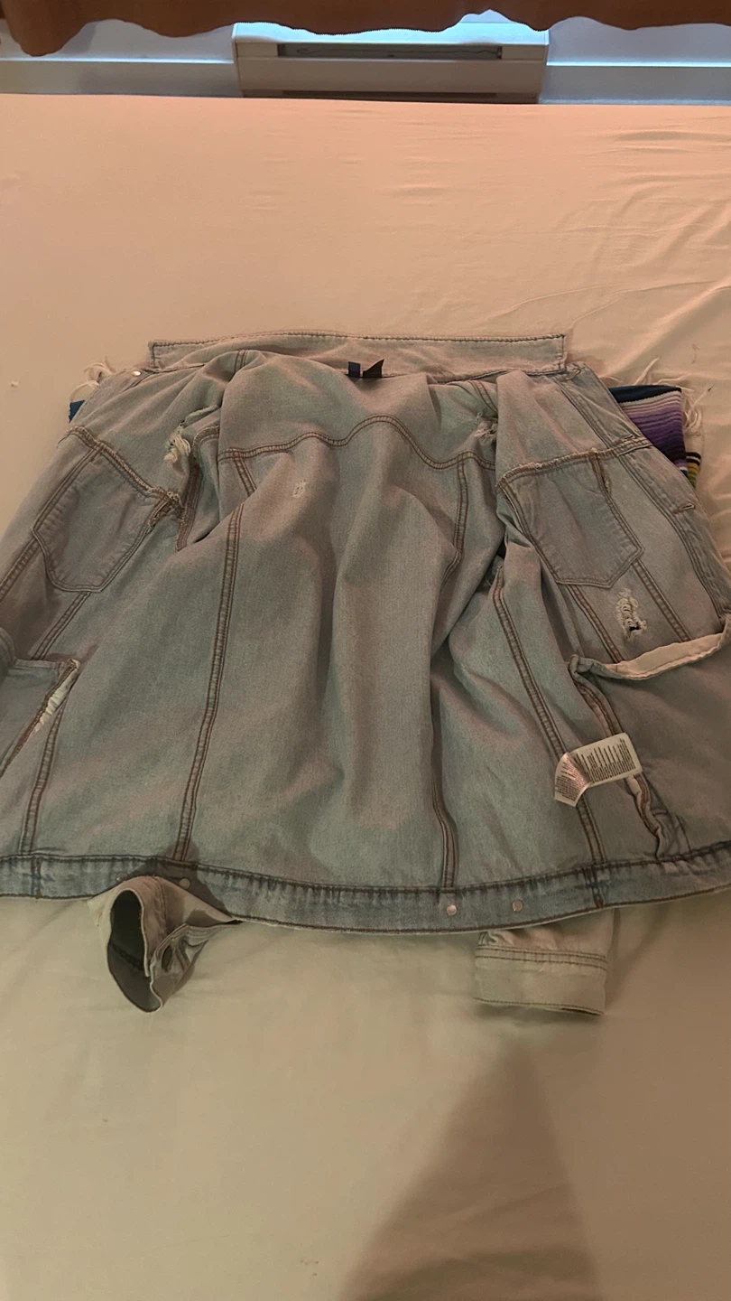 H&M Distressed Light Wash Denim Jacket