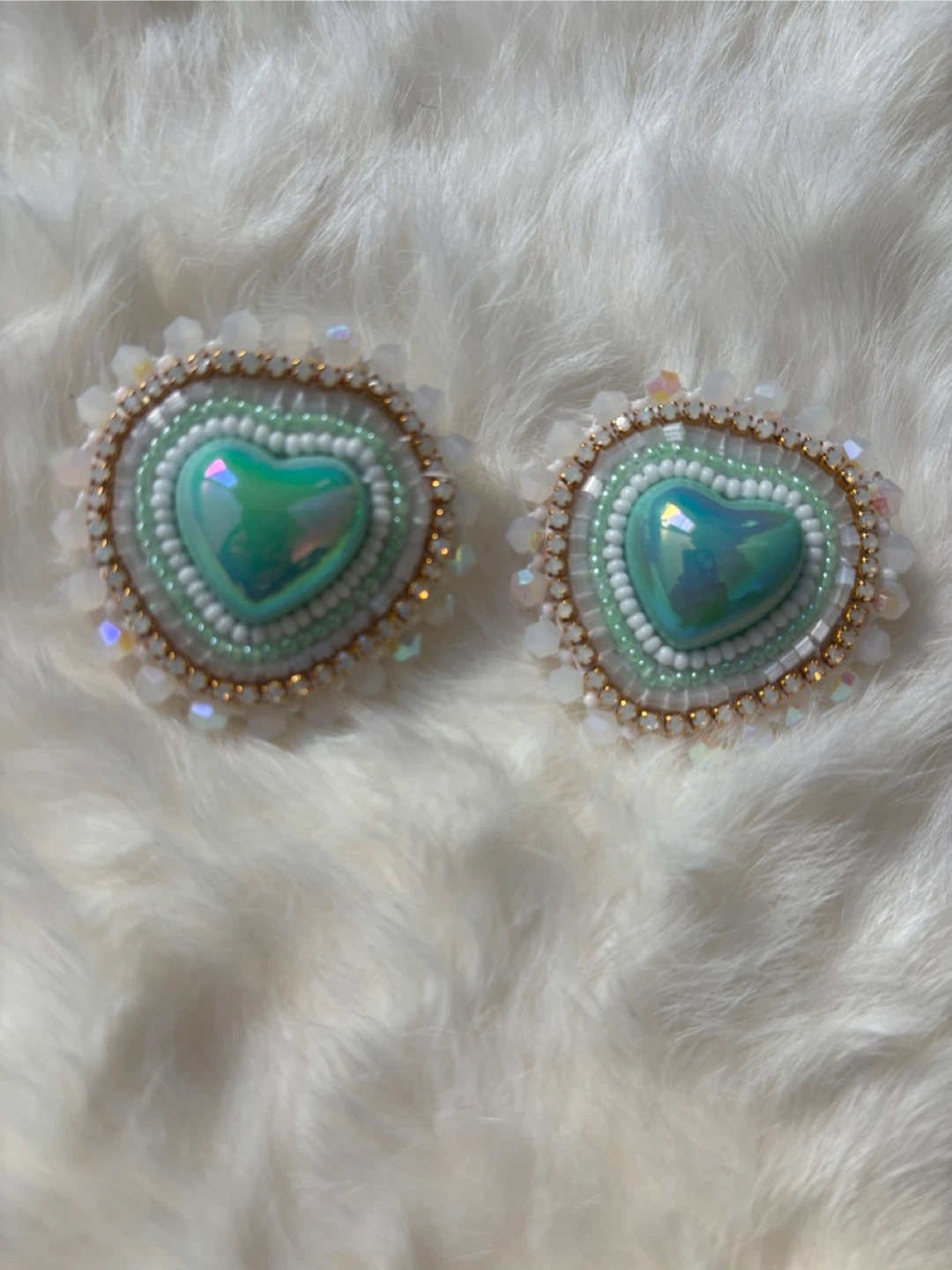Beaded Heart Stud LV Earrings