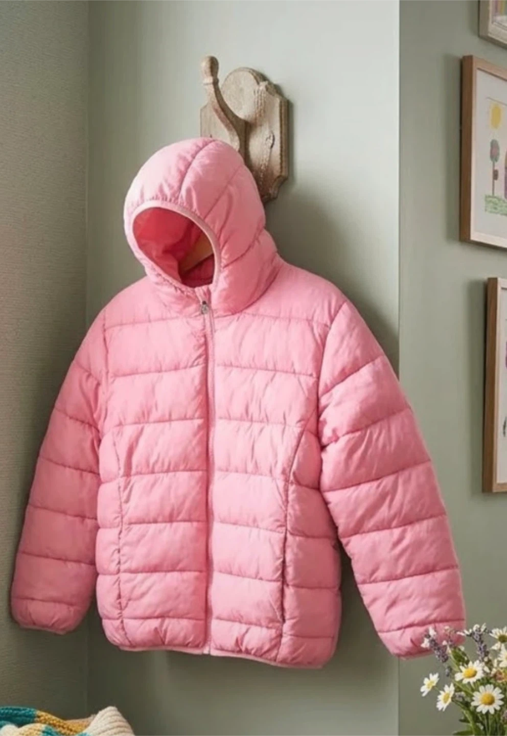 Pink Hooded Puffer Jacket size L kids