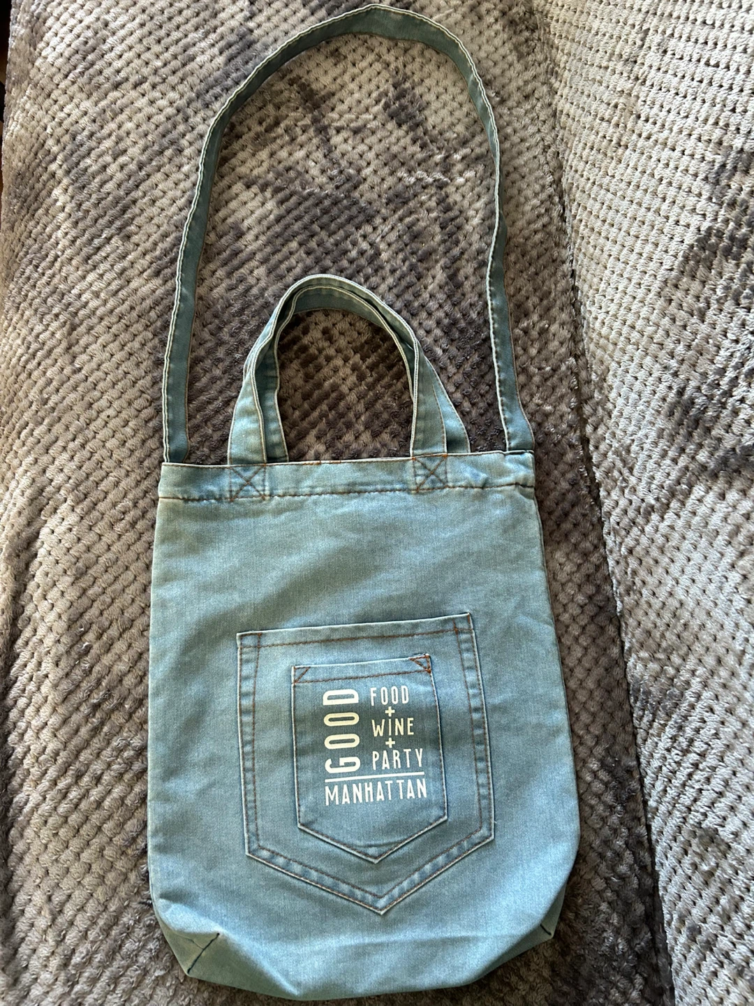 Good Food Wine Party Manhattan Denim Tote Bag