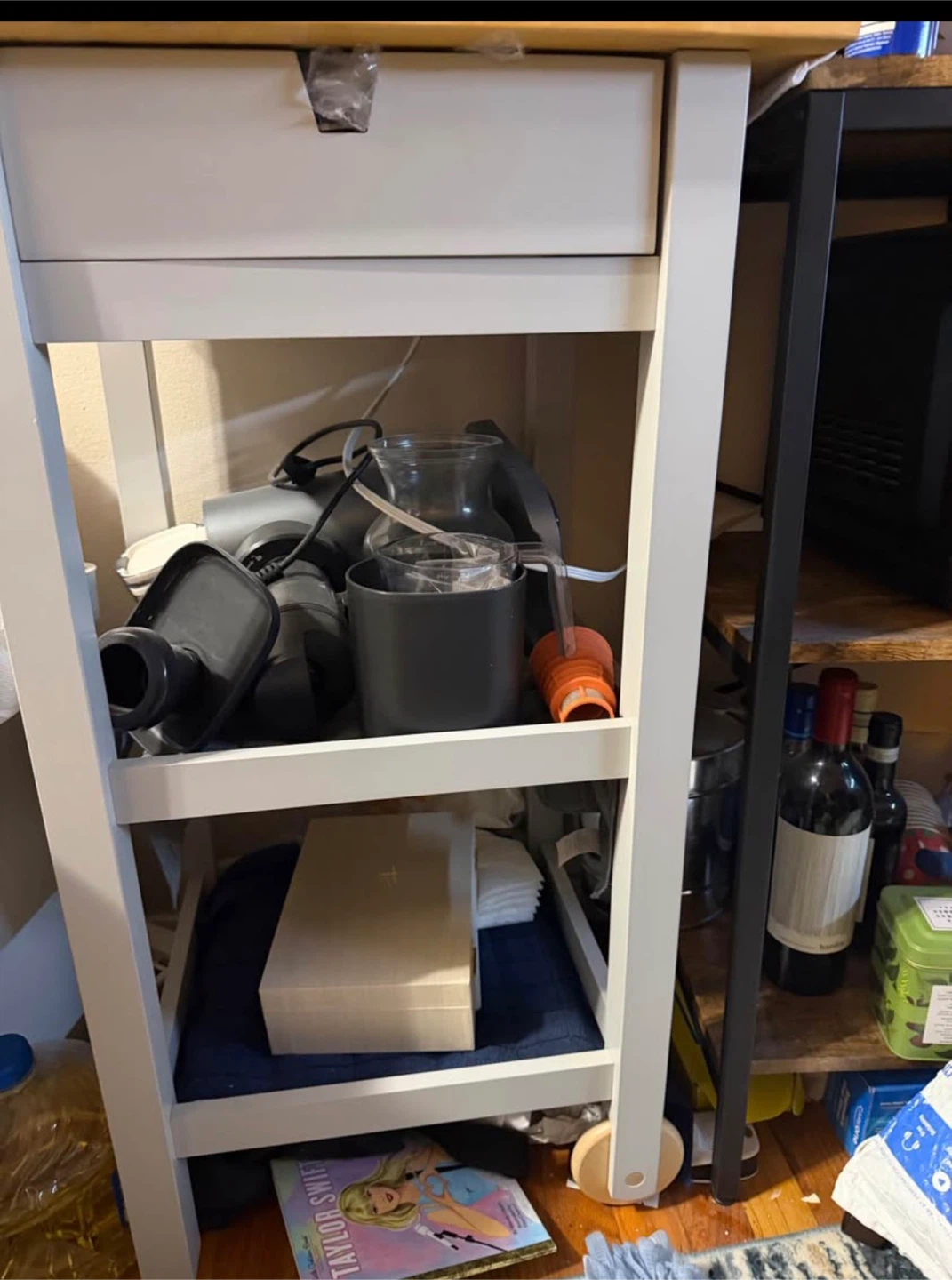 Modern White Kitchen Island with Butcher Block Top (4 FT Tall)