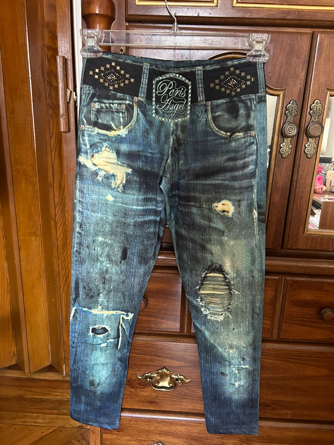 Paris Angel Distressed Print Jeans