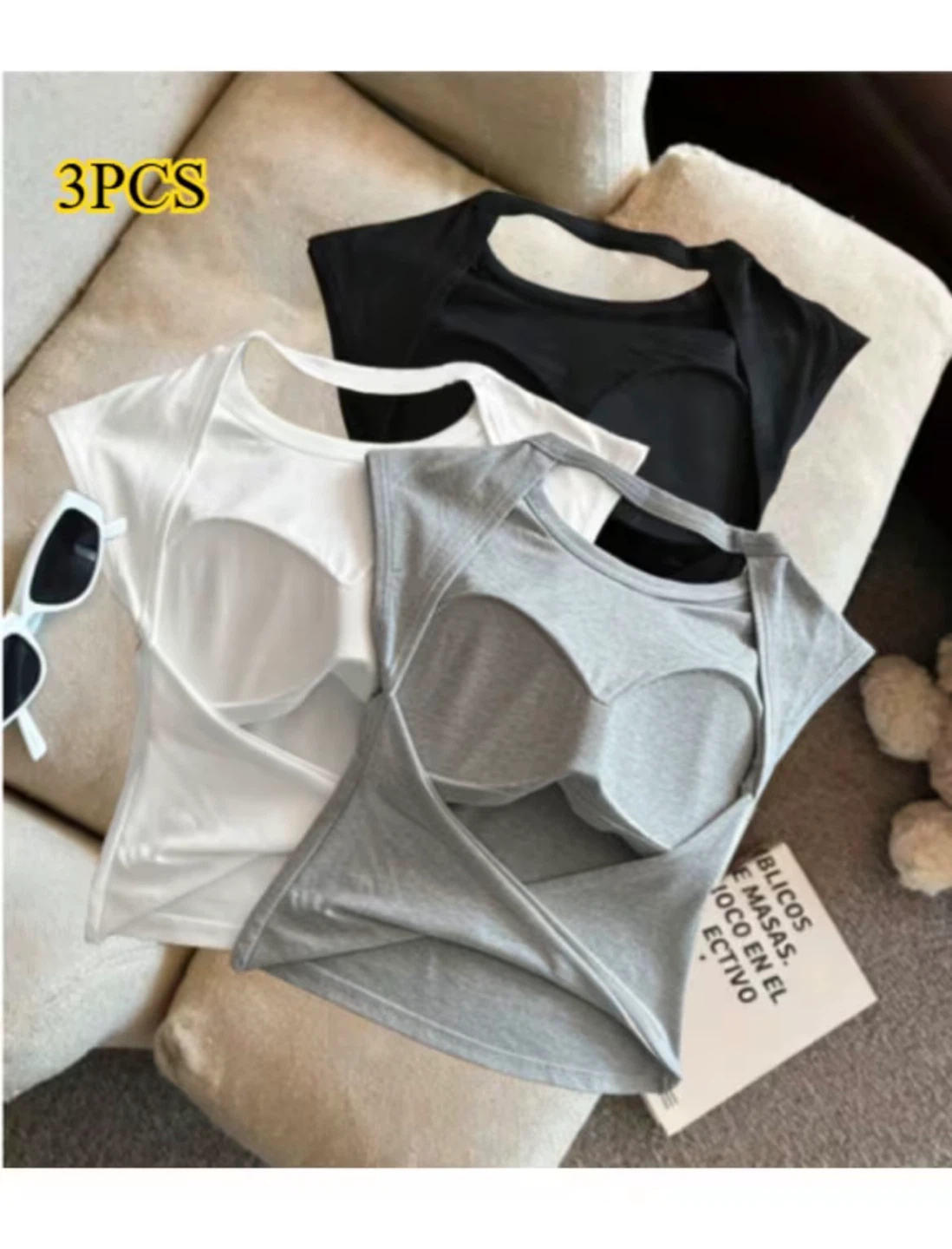 3-Piece Built-in Bra Crop Top Set