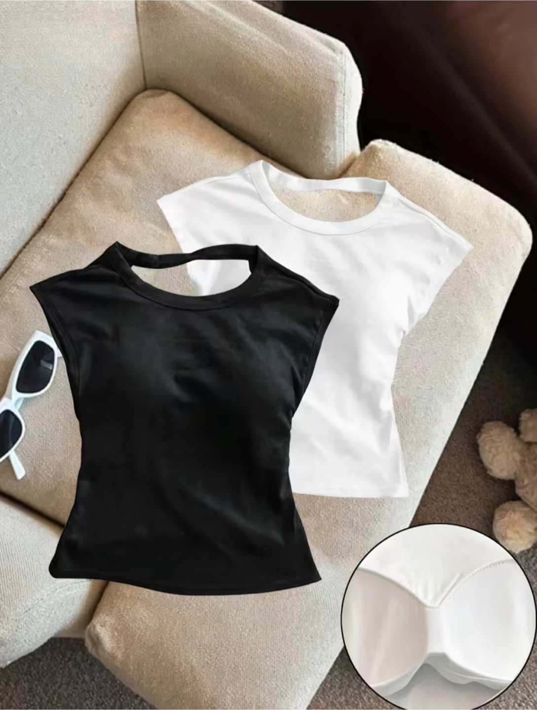 3-Piece Built-in Bra Crop Top Set - photo 2