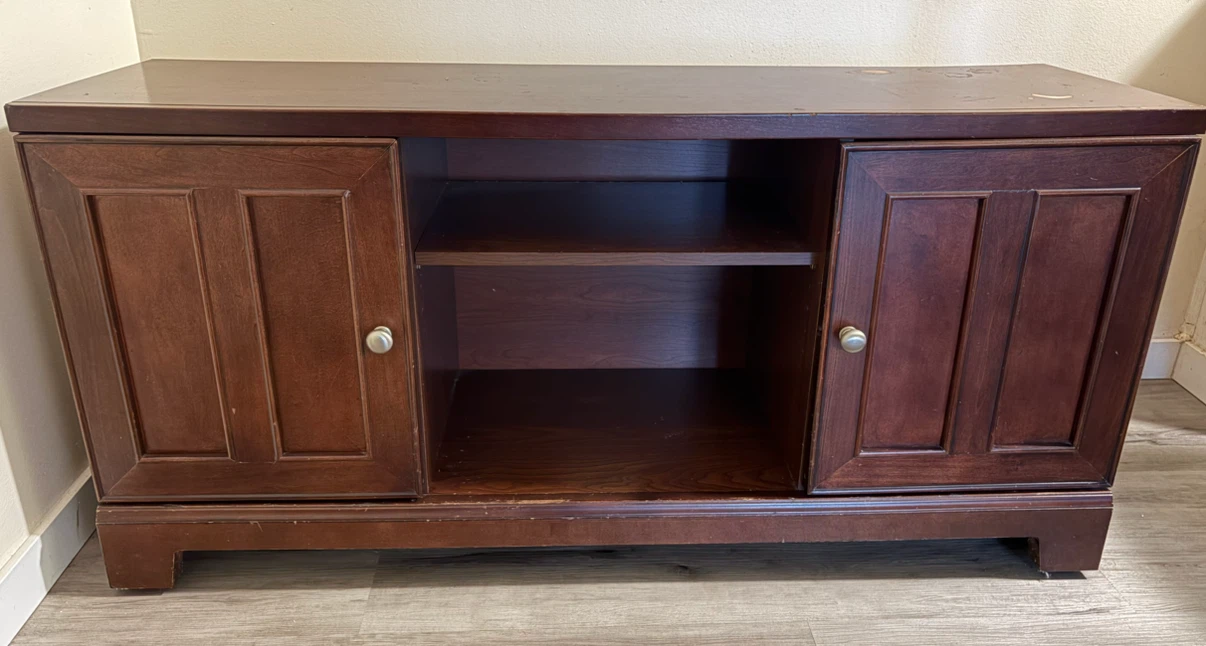 Dark wood media console cabinet