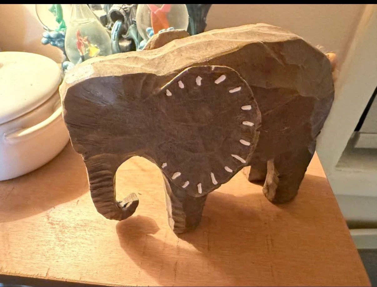 Hand-Carved Wooden Elephant Figurine