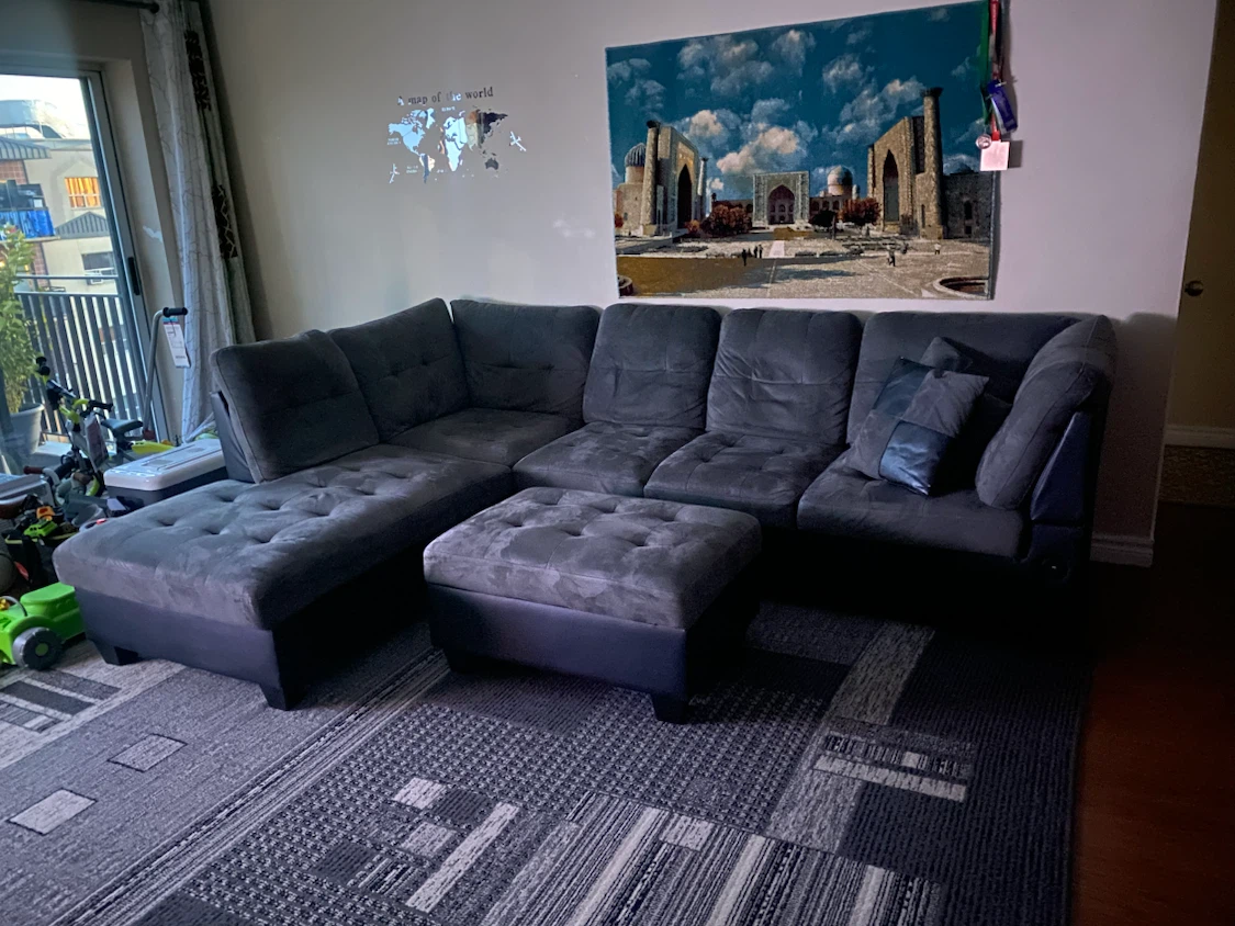 Dark Grey Sectional Sofa with Ottoman